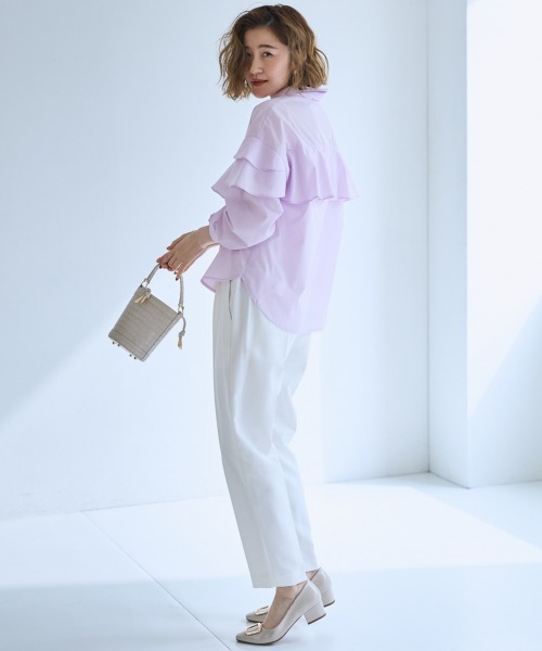 SMILE LAND（スマイルランド）の「＜大きいサイズ＞アシンメトリーフレアブラウス【OtonaSMILE】（シャツ/ブラウス・レディース・オフホワイト/ピンク・5L/L/LL/3L/4L）」の12枚目の写真