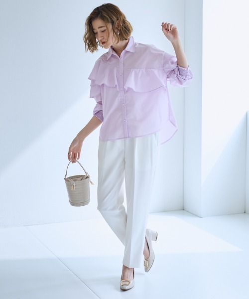 SMILE LAND（スマイルランド）の「＜大きいサイズ＞アシンメトリーフレアブラウス【OtonaSMILE】（シャツ/ブラウス・レディース・オフホワイト/ピンク・5L/L/LL/3L/4L）」の13枚目の写真