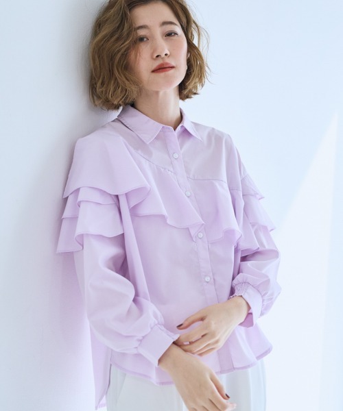 SMILE LAND（スマイルランド）の「＜大きいサイズ＞アシンメトリーフレアブラウス【OtonaSMILE】（シャツ/ブラウス・レディース・オフホワイト/ピンク・5L/L/LL/3L/4L）」の16枚目の写真