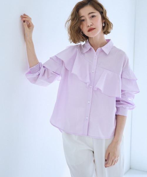 SMILE LAND（スマイルランド）の「＜大きいサイズ＞アシンメトリーフレアブラウス【OtonaSMILE】（シャツ/ブラウス・レディース・オフホワイト/ピンク・5L/L/LL/3L/4L）」の19枚目の写真