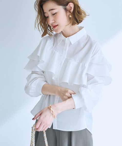 SMILE LAND（スマイルランド）の「＜大きいサイズ＞アシンメトリーフレアブラウス【OtonaSMILE】（シャツ/ブラウス・レディース・オフホワイト/ピンク・5L/L/LL/3L/4L）」の3枚目の写真