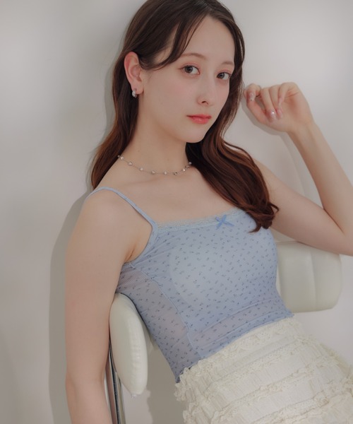 ECREL（エクレール）の「フラワーレースキャミソール/カップ付き（キャミソール・レディース・アイボリー/ブラック/ライトブルー・FREE）」の3枚目の写真