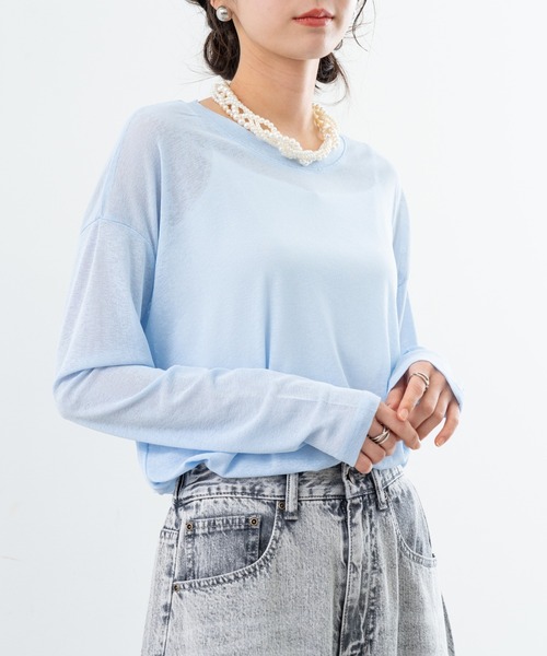 refinedworks（リファインドワークス）の「【refinedworks】オールシーズン 通して使いやすい シアー 素材 の ロンT（Tシャツ/カットソー・レディース・ホワイト/ライトブルー/ブラック/イエロー・FREE）」の4枚目の写真