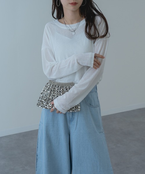 refinedworks（リファインドワークス）の「【refinedworks】オールシーズン 通して使いやすい シアー 素材 の ロンT（Tシャツ/カットソー・レディース・ホワイト/ライトブルー/ブラック/イエロー・FREE）」の7枚目の写真