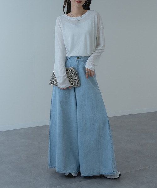 refinedworks（リファインドワークス）の「【refinedworks】オールシーズン 通して使いやすい シアー 素材 の ロンT（Tシャツ/カットソー・レディース・ホワイト/ライトブルー/ブラック/イエロー・FREE）」の6枚目の写真