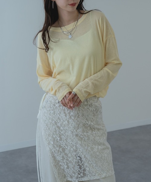 refinedworks（リファインドワークス）の「【refinedworks】オールシーズン 通して使いやすい シアー 素材 の ロンT（Tシャツ/カットソー・レディース・ホワイト/ライトブルー/ブラック/イエロー・FREE）」の12枚目の写真