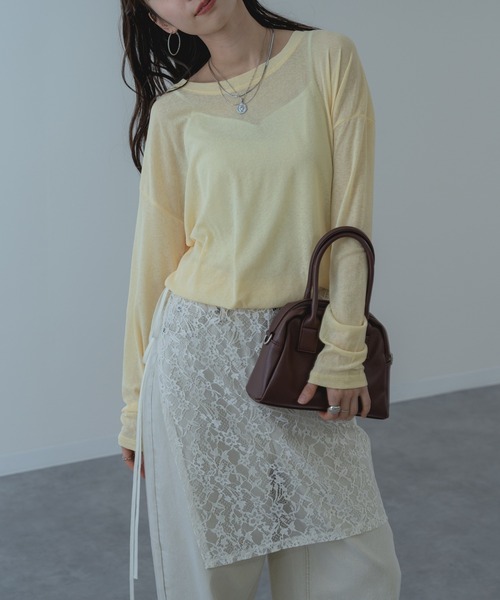 refinedworks（リファインドワークス）の「【refinedworks】オールシーズン 通して使いやすい シアー 素材 の ロンT（Tシャツ/カットソー・レディース・ホワイト/ライトブルー/ブラック/イエロー・FREE）」の14枚目の写真