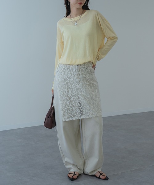 refinedworks（リファインドワークス）の「【refinedworks】オールシーズン 通して使いやすい シアー 素材 の ロンT（Tシャツ/カットソー・レディース・ホワイト/ライトブルー/ブラック/イエロー・FREE）」の13枚目の写真