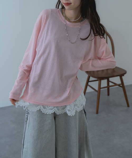 refinedworks（リファインドワークス）の「【refinedworks】オールシーズン 通して使いやすい シアー 素材 の ロンT（Tシャツ/カットソー・レディース・ホワイト/ライトブルー/ブラック/イエロー・FREE）」の21枚目の写真