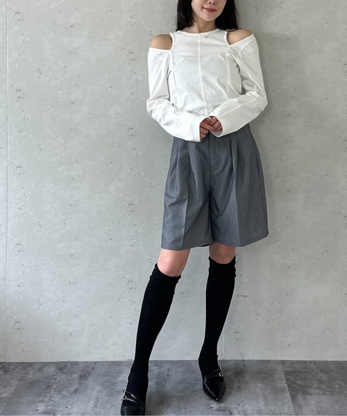 Per sist ence(パーシエンス)の「TRツイルセンタープレスタックハーフパンツ セットアップ対応/膝上丈/きれいめハーフパンツ(その他パンツ・レディース・チャコールグレー/ライトグレー/ブラック/キャメル・FREE)」の12枚目の写真