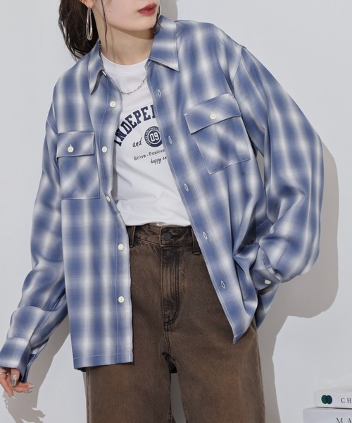 BIG MIKE(ビッグマイク)の「BIG MIKE Rayon Ombre Check Shirts レーヨン混合オンブレチェックシャツ(シャツ/ブラウス・メンズ・ブルー/ミント・XL/L/M)」の6枚目の写真