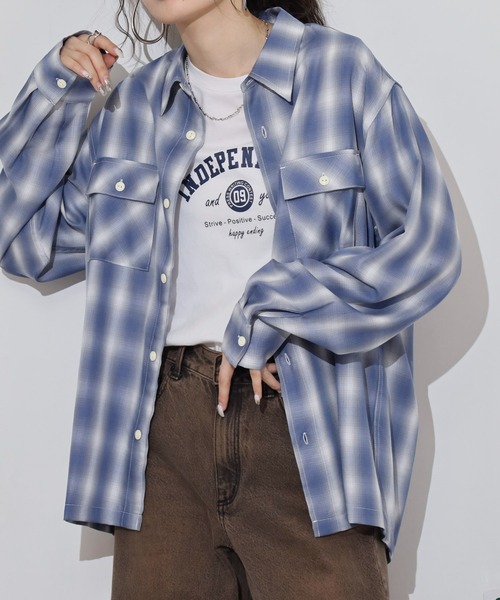 BIG MIKE(ビッグマイク)の「BIG MIKE Rayon Ombre Check Shirts レーヨン混合オンブレチェックシャツ(シャツ/ブラウス・メンズ・ブルー/ミント・XL/L/M)」の7枚目の写真