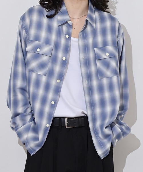 BIG MIKE(ビッグマイク)の「BIG MIKE Rayon Ombre Check Shirts レーヨン混合オンブレチェックシャツ(シャツ/ブラウス・メンズ・ブルー/ミント・XL/L/M)」の3枚目の写真