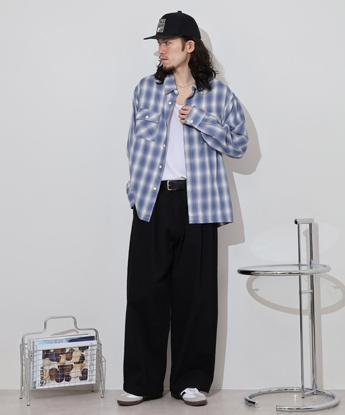 BIG MIKE(ビッグマイク)の「BIG MIKE Rayon Ombre Check Shirts レーヨン混合オンブレチェックシャツ(シャツ/ブラウス・メンズ・ブルー/ミント・XL/L/M)」の5枚目の写真