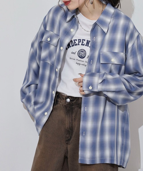 BIG MIKE(ビッグマイク)の「BIG MIKE Rayon Ombre Check Shirts レーヨン混合オンブレチェックシャツ(シャツ/ブラウス・メンズ・ブルー/ミント・XL/L/M)」の9枚目の写真