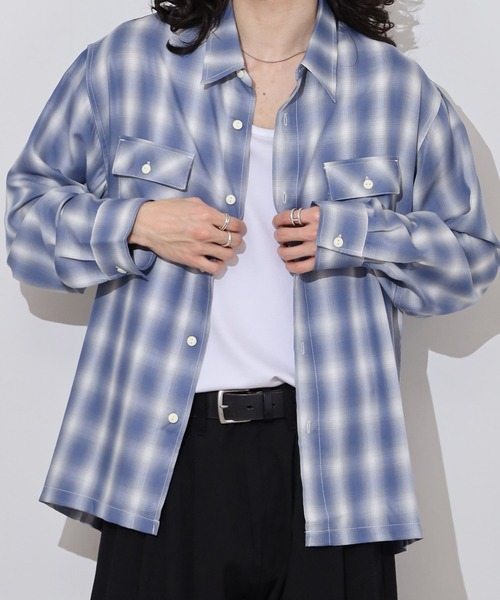 BIG MIKE(ビッグマイク)の「BIG MIKE Rayon Ombre Check Shirts レーヨン混合オンブレチェックシャツ(シャツ/ブラウス・メンズ・ブルー/ミント・XL/L/M)」の10枚目の写真