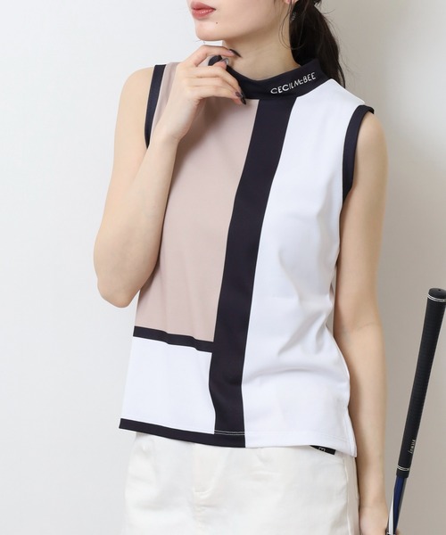 CECIL McBEE(セシルマクビー)の「カラーブロック ノースリーブモックネックシャツ(Tシャツ/カットソー・レディース・グレー/ベージュ・1(S)/2(M)/3(L))」の2枚目の写真