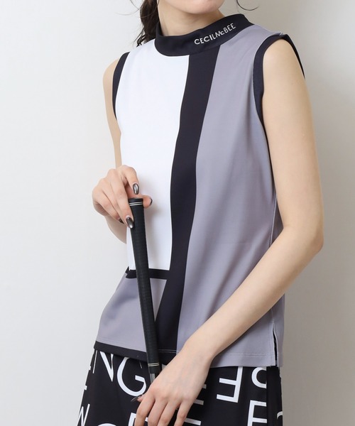 CECIL McBEE(セシルマクビー)の「カラーブロック ノースリーブモックネックシャツ(Tシャツ/カットソー・レディース・グレー/ベージュ・1(S)/2(M)/3(L))」の1枚目の写真