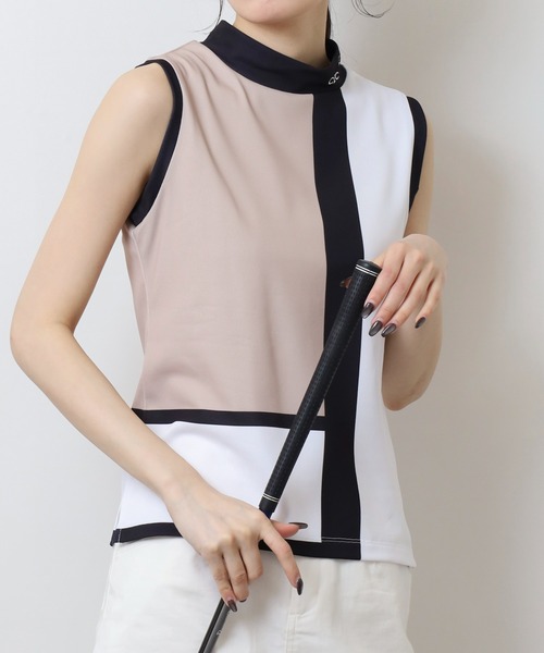 CECIL McBEE(セシルマクビー)の「カラーブロック ノースリーブモックネックシャツ(Tシャツ/カットソー・レディース・グレー/ベージュ・1(S)/2(M)/3(L))」の7枚目の写真