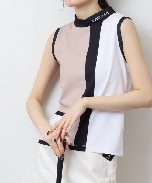 CECIL McBEE(セシルマクビー)の「カラーブロック ノースリーブモックネックシャツ(Tシャツ/カットソー・レディース・グレー/ベージュ・1(S)/2(M)/3(L))」の8枚目の写真