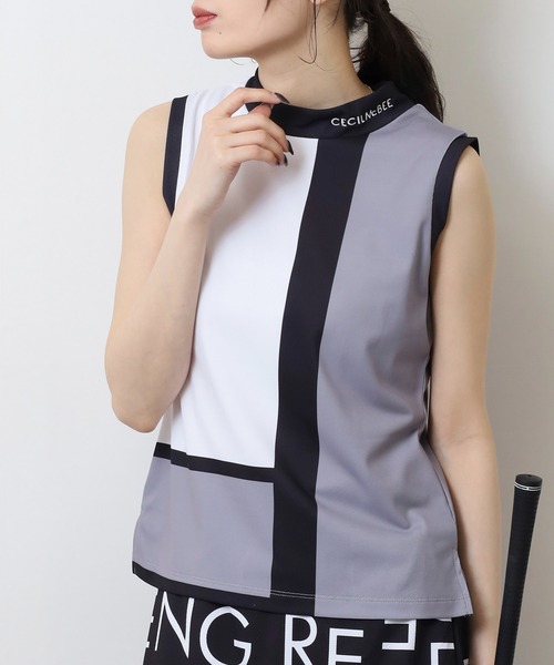 CECIL McBEE(セシルマクビー)の「カラーブロック ノースリーブモックネックシャツ(Tシャツ/カットソー・レディース・グレー/ベージュ・1(S)/2(M)/3(L))」の4枚目の写真