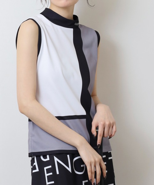 CECIL McBEE(セシルマクビー)の「カラーブロック ノースリーブモックネックシャツ(Tシャツ/カットソー・レディース・グレー/ベージュ・1(S)/2(M)/3(L))」の5枚目の写真