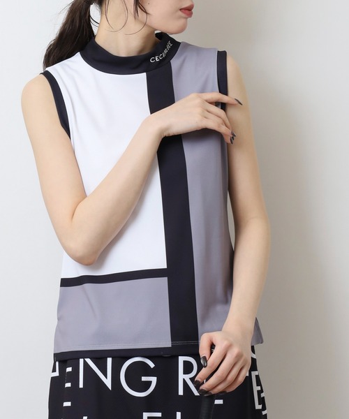 CECIL McBEE(セシルマクビー)の「カラーブロック ノースリーブモックネックシャツ(Tシャツ/カットソー・レディース・グレー/ベージュ・1(S)/2(M)/3(L))」の3枚目の写真