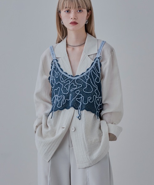 コード刺繍メッシュニットビスチェ（キャミソール）｜etoll.（エトル