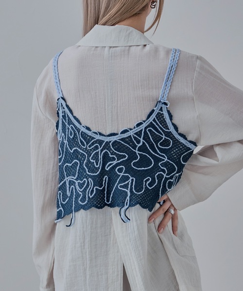 etoll.(エトル)の「コード刺繍メッシュニットビスチェ(キャミソール・レディース・ネイビー/グリーン/ブラウン・FREE)」の9枚目の写真