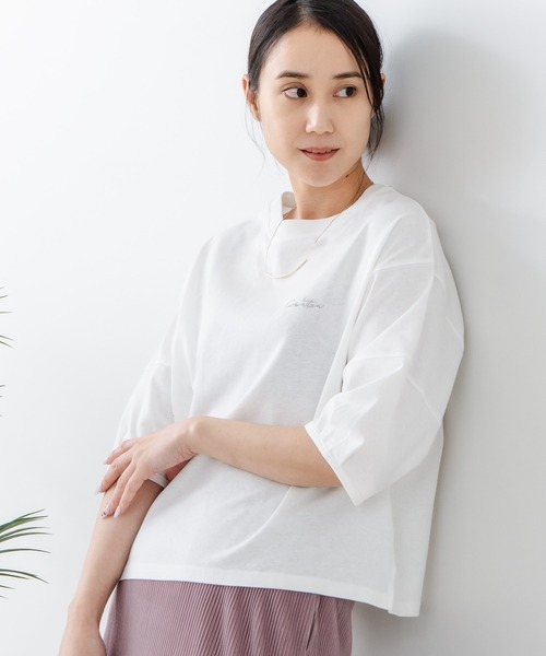 C17(シーセブンティーン)の「【C17/シーセブンティーン】5分袖 刺繍バルーンスリーブTシャツ(Tシャツ/カットソー・レディース・ホワイト/ブラック/イエロー/ライトパープル・MEDIUM/LARGE)」の2枚目の写真