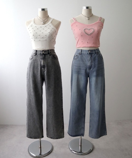 Diable baiser(ディアブルベーゼ)の「股下長めタイプのワイドデニムパンツ(デニムパンツ・レディース・ブラック/ブルー・SMALL/MEDIUM)」の3枚目の写真