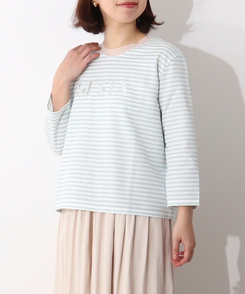 MICO COULIER（ミコクリエ）の「ラメボーダーロゴT（Tシャツ/カットソー・レディース・グレー系その他/ブルー系その他・38）」の2枚目の写真