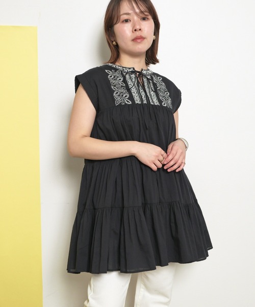 セール】インド綿 刺繍チュニックトップス ティアード タッセル