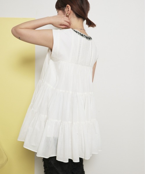 インド綿 刺繍チュニックトップス ティアード タッセル