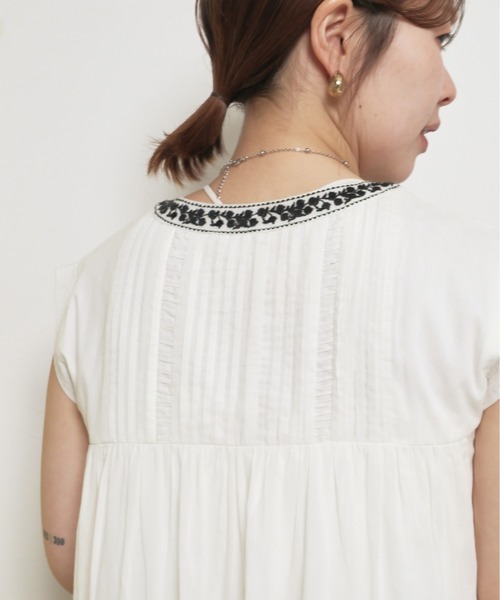 美品✴︎45R カットワークチュニック　ジンバブエコットン インド綿 刺繍チュニックトップス ティアード タッセル