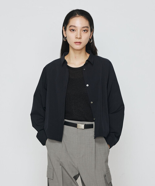 Gabardine K.T(ギャバジンケーティー)の「ストレッチタフタ シャツブルゾン(ブルゾン・レディース・ネイビー/ライトグレー・9号)」の1枚目の写真