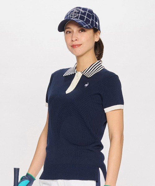 le coq sportif GOLF(ルコックスポルティフゴルフ)の「ニット半袖シャツ(ニット/セーター・レディース・ホワイト/グリーン/レッド/ネイビー・3L/M/XL/S/L)」の3枚目の写真