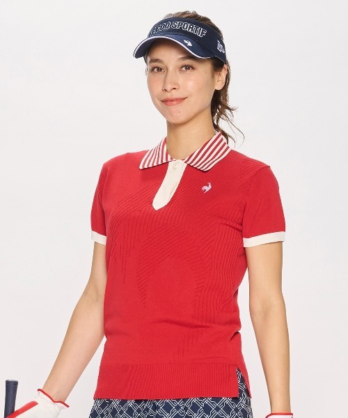le coq sportif GOLF(ルコックスポルティフゴルフ)の「ニット半袖シャツ(ニット/セーター・レディース・ホワイト/グリーン/レッド/ネイビー・3L/M/XL/S/L)」の4枚目の写真