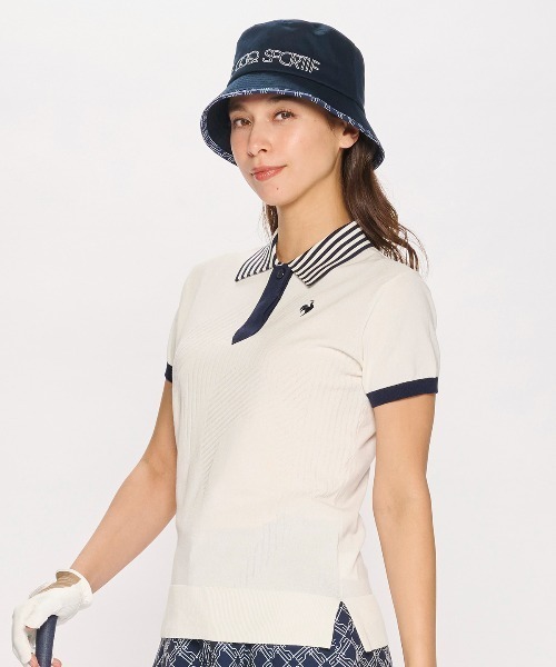 le coq sportif GOLF(ルコックスポルティフゴルフ)の「ニット半袖シャツ(ニット/セーター・レディース・ホワイト/グリーン/レッド/ネイビー・3L/M/XL/S/L)」の1枚目の写真