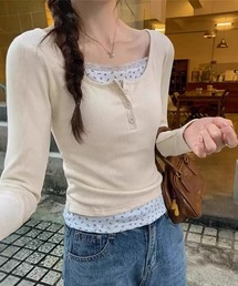 Y2K 花柄キャミレイヤード長袖Tシャツ