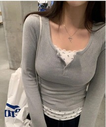 Y2K 花柄キャミレイヤード長袖Tシャツ