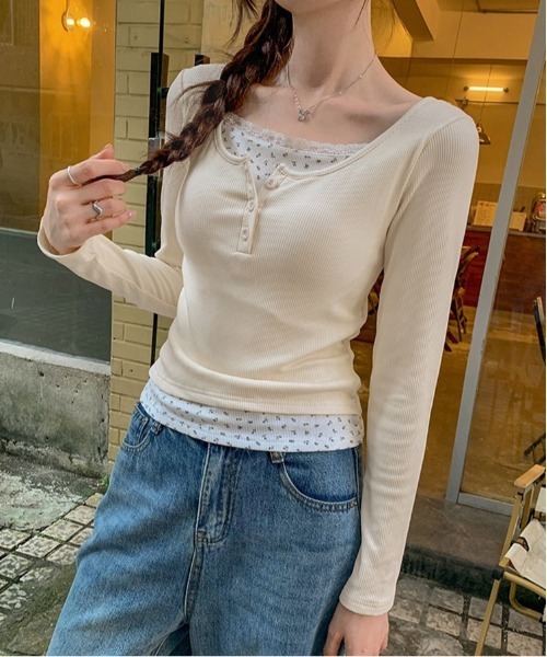 gossip!ロサンゼルス(ゴシップロサンゼルス)の「Y2K 花柄キャミレイヤード長袖Tシャツ(Tシャツ/カットソー・レディース・ホワイト/ベージュ/グレー・FREE)」の17枚目の写真