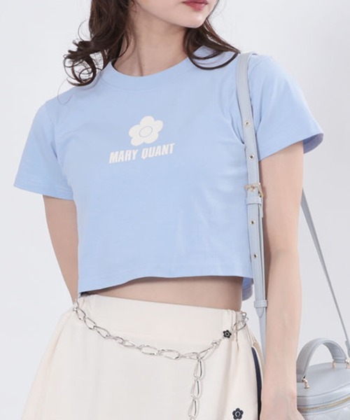マリークワント　フラワーロゴホワイト　TシャツライトパープルセットアップLサイズ セール】シンプルデイジーロゴクロップド Tシャツ（Tシャツ