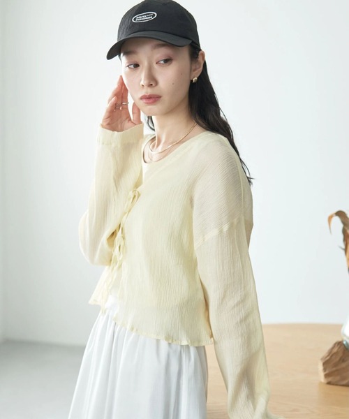 earth music&ecology（アースミュージックアンドエコロジー）の「【WEB限定/セットアイテム】SET2点クレープリボンブラウス＋インナー（カーディガン/ボレロ・レディース・ライトブルー/ミント/イエロー・FREE）」の5枚目の写真