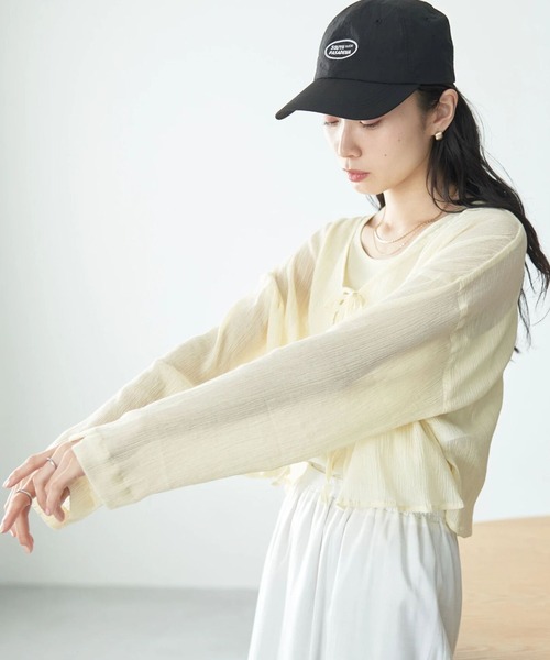 earth music&ecology（アースミュージックアンドエコロジー）の「【WEB限定/セットアイテム】SET2点クレープリボンブラウス＋インナー（カーディガン/ボレロ・レディース・ライトブルー/ミント/イエロー・FREE）」の6枚目の写真