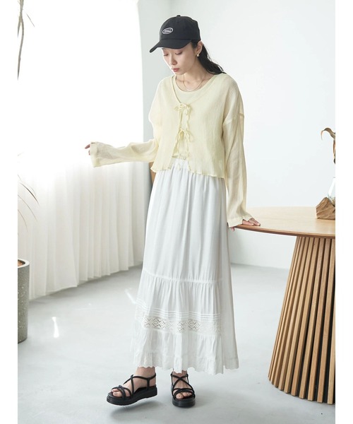 earth music&ecology（アースミュージックアンドエコロジー）の「【WEB限定/セットアイテム】SET2点クレープリボンブラウス＋インナー（カーディガン/ボレロ・レディース・ライトブルー/ミント/イエロー・FREE）」の7枚目の写真