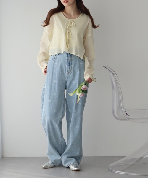 earth music&ecology（アースミュージックアンドエコロジー）の「【WEB限定/セットアイテム】SET2点クレープリボンブラウス＋インナー（カーディガン/ボレロ・レディース・ライトブルー/ミント/イエロー・FREE）」の12枚目の写真