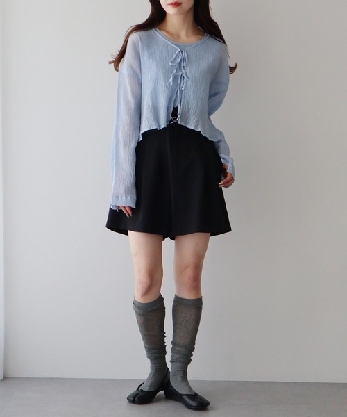 earth music&ecology（アースミュージックアンドエコロジー）の「【WEB限定/セットアイテム】SET2点クレープリボンブラウス＋インナー（カーディガン/ボレロ・レディース・ライトブルー/ミント/イエロー・FREE）」の17枚目の写真