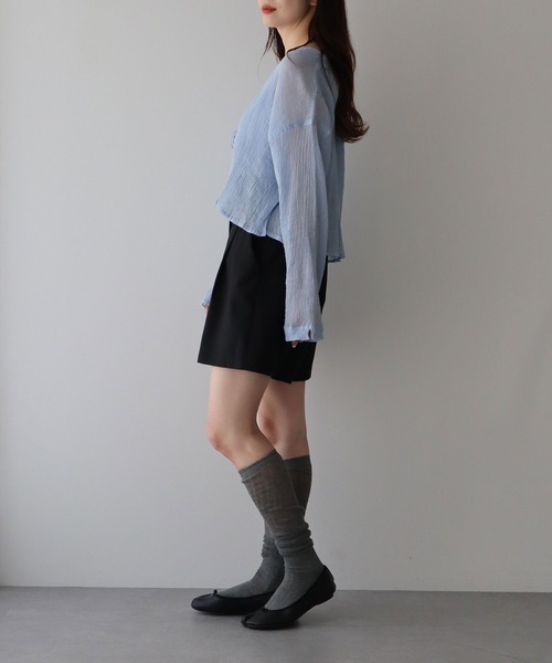 earth music&ecology（アースミュージックアンドエコロジー）の「【WEB限定/セットアイテム】SET2点クレープリボンブラウス＋インナー（カーディガン/ボレロ・レディース・ライトブルー/ミント/イエロー・FREE）」の18枚目の写真