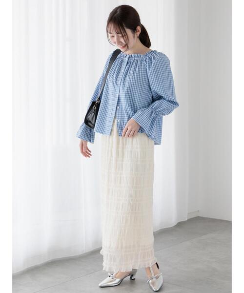 Te chichi TERRASSE(テチチテラス)の「シャーリングナロースカート(スカート・レディース・グリーン/ブラック/オフホワイト・F)」の5枚目の写真